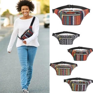 Ethnic style bohemian waist bag set with colorful woven patterns and adjustable straps