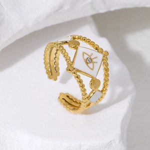 Evil Eye Ring Stainless Steel 18K Gold Plated Enamel Adjustable Open Band Rhinestone French Fashion Jewelry For Women