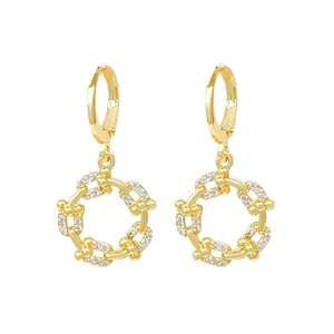 Elegant gold titanium steel hoop earrings featuring interlocking chain link and pavé zircons