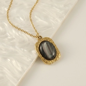 Vintage gold square tiger eye pendant necklace with hammered texture for women