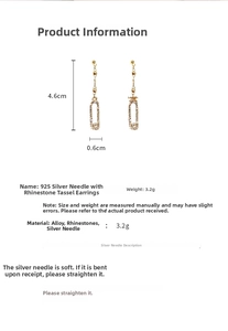 Detail view of 925 silver needle rhinestone fringe earrings with 4.6cm length and 0.6cm width