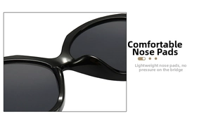 Detalle de las almohadillas nasales gruesas integradas en gafas de sol negras cómodas