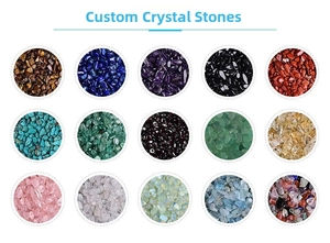 Macro display of 15 natural crystal stone varieties for custom scented candle making