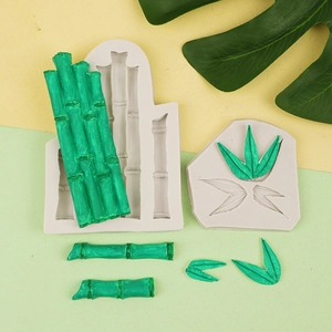 Detailed bamboo and leaf silicone molds showing intricate texture for cake decorating