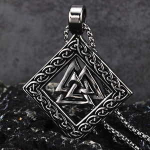 Pendentif Valknut viking en acier inoxydable poli avec chaîne de style vintage