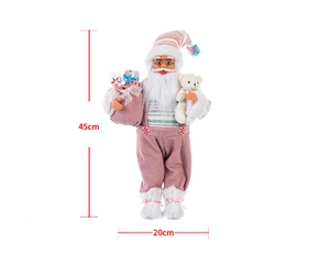 Statuina di Babbo Natale rosa con orsetto e sacco, dimensioni 45cm altezza e 20cm larghezza