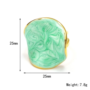 Irregular green enamel ring in 18k gold plated titanium steel with 25mm dimensions