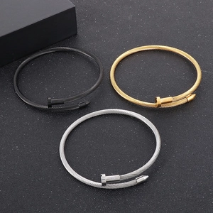 Nail Bangle Stainless Steel Twisted Wire Rope Cable Bracelet Industrial Minimalist Punk Open Cuff Jewelry For Men Women