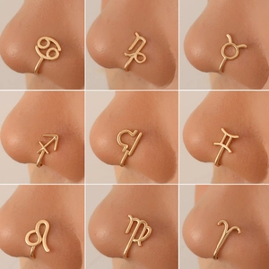 Golden 12 zodiac signs non-piercing U-shaped nose rings set for fashionable women and men