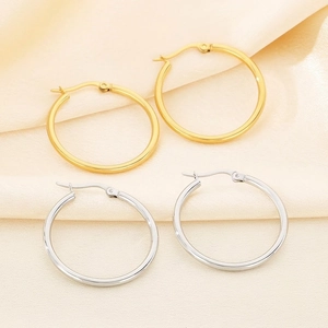 Large Circle Hoop Earrings Stainless Steel Geometric Minimalist Retro Style Fashionable Jewelry For Women High Gloss