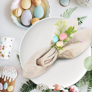 Easter Egg Napkin Ring With Foam Speckled Eggs And Plastic Green Leaves For Spring Table Decor Wedding Dinner Party
