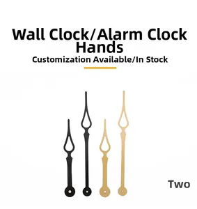 Detailed view of classical hollow peach-shaped wall clock hands in black and gold metal