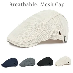 Breathable Mesh Flat Cap Cotton Polyester Summer Ivy Hat With Adjustable Metal Buckle Retro Newsboy Beret For Men Women