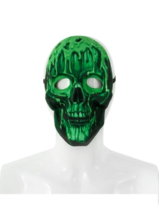 Detail of Halloween skull mask with green slime effect and black elastic headband