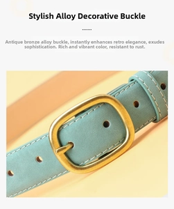 Close-up of vintage bronze alloy buckle on light green suede leather belt with stitching