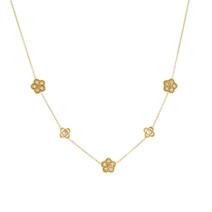 Gold plated stainless steel floral necklace set with sparkling crystal flower pendants