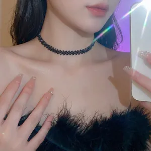 Sparkling multi-row black crystal choker necklace for women in trendy fashion style