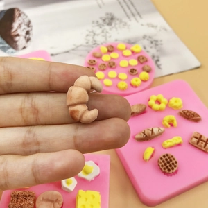 Mini silicone mold for croissant and waffle making, pink baking tool for tiny food models