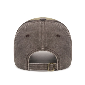 Retro distressed cotton baseball cap in vintage brown-grey with adjustable metal buckle back