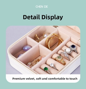 Detail of soft pink bead velvet interior with ring slots and earring hooks storage
