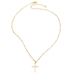 Elegant gold plated cross necklace for women featuring shimmering white cubic zirconia stones