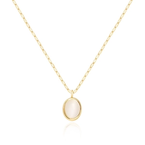 Elegant 18K gold plated vintage oval cat eye stone necklace with delicate chain