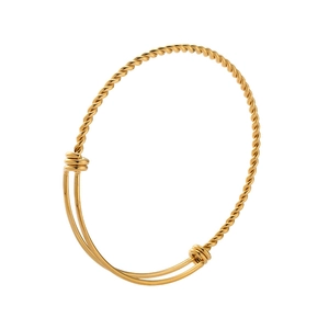 Adjustable golden stainless steel twisted cable bracelet with a minimalist rope design