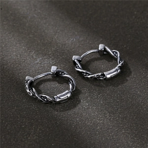 Vintage Twisted Rope Hoop Earrings 316L Stainless Steel Retro Industrial Style Punk Jewelry For Men Women Antique Silver