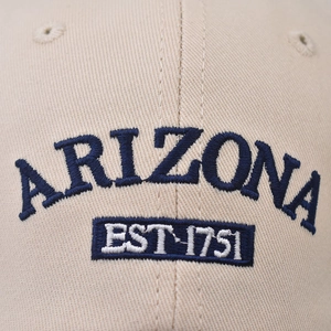 Arizona embroidery on khaki cotton baseball cap with classic vintage collegiate style