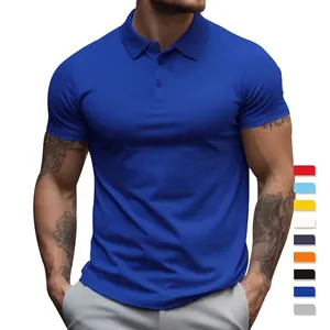 Men's slim fit short sleeve polo shirt in royal blue with 3-button collar and stretch fabric