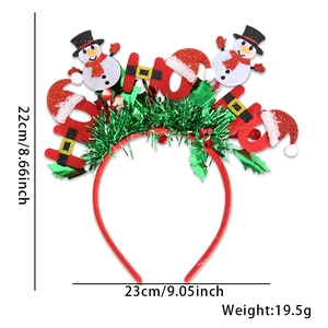 Christmas snowman headband measurements 22x23cm with Ho Ho letters and festive decorations
