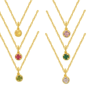 18K gold plated stainless steel necklaces with colorful round birthstone pendants set in six prongs