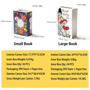 Creative book-shaped ceramic vases with Alice in Wonderland floral patterns for decor