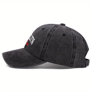 Vintage Brooklyn embroidered washed denim baseball cap in charcoal grey with curved brim