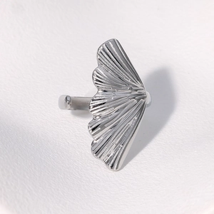 Adjustable silver ginkgo leaf stainless steel ring with polished finish for women