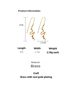 Detailed size specifications for gold spiral earrings featuring dimensions and light weight