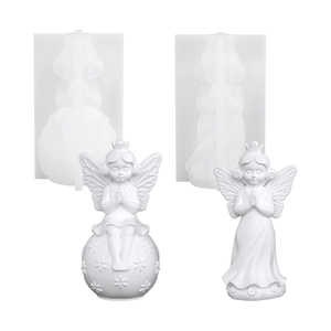 DIY silicone mold featuring sitting and standing angel figurines with wing details
