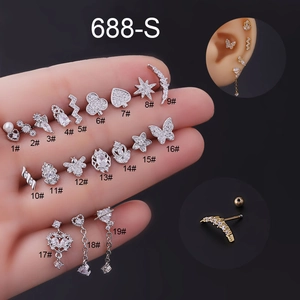 Detailed collection of 20G stainless steel cartilage earrings with zircon butterfly designs