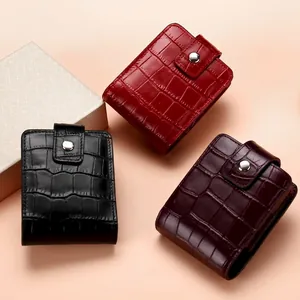 Mini PU leather crocodile pattern lipstick bags in red, black and burgundy with mirrors