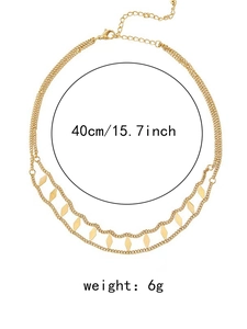 Detail showing 18K gold-plated double-layer necklace with diamond-shaped sequins