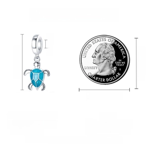 Luminous turtle charm size details with S925 silver specs and diameter comparison