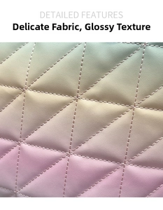 Detail shot of quilted rhombic pattern on tote bag with gradient colors and glossy finish