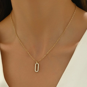Collier Pendentif Ovale En Acier Inoxydable Micro Pavé Zircon Strass Style Français Bijoux Minimalistes Pour Femmes