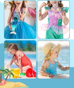 Waterproof mermaid temporary tattoos displayed on children during beach and pool activities