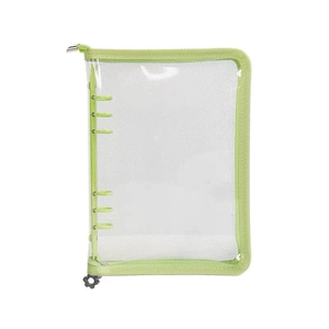 Light green zipper binder jewelry organizer made of transparent PVC with a 6-hole design