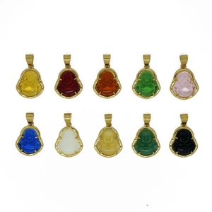 Mini 18k gold stainless steel Buddha pendants in various colorful glass gemstones