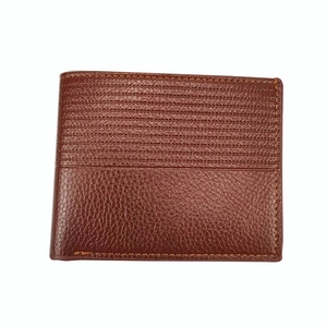 Portefeuille court marron pour homme avec fermeture éclair et texture cousue