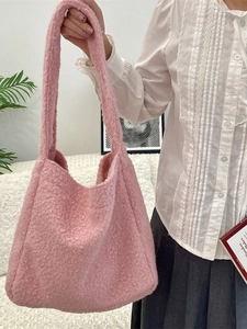 Loop Fleece Plush Tote Bag For Women Large Capacity Shoulder Handbag Magnetic Closure Soft Warm Autumn Winter Commuting