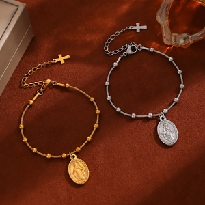 Vintage Virgin Mary medal and cross bracelets in gold and silver stainless steel