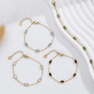 Gold Plated Stainless Steel Bracelet For Women Featuring Rectangle Cubic Zirconia Minimalist Geometric Square Adjustable Chain Jewelry